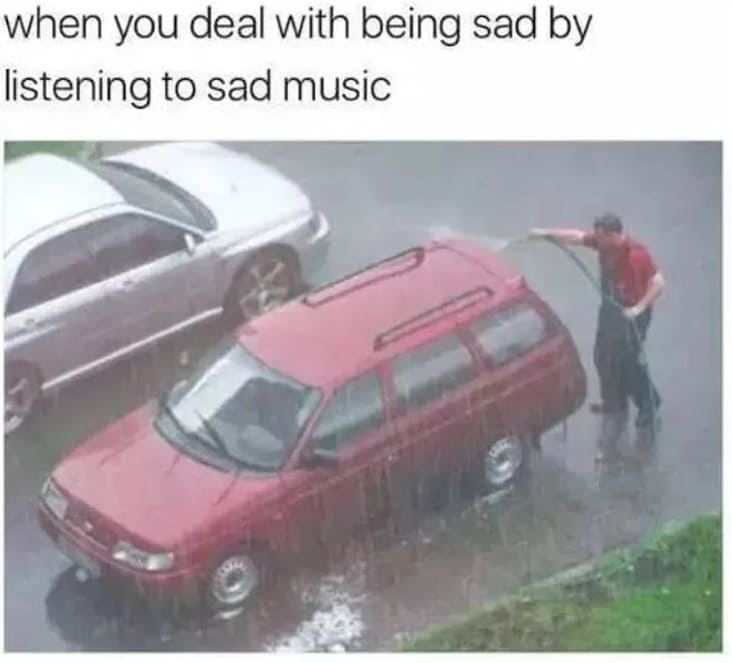 Music depression memes humorously capture the therapeutic power of music in dealing with depressive feelings. These memes playfully acknowledge how a good song can be a coping mechanism and a source of comfort during tough times.