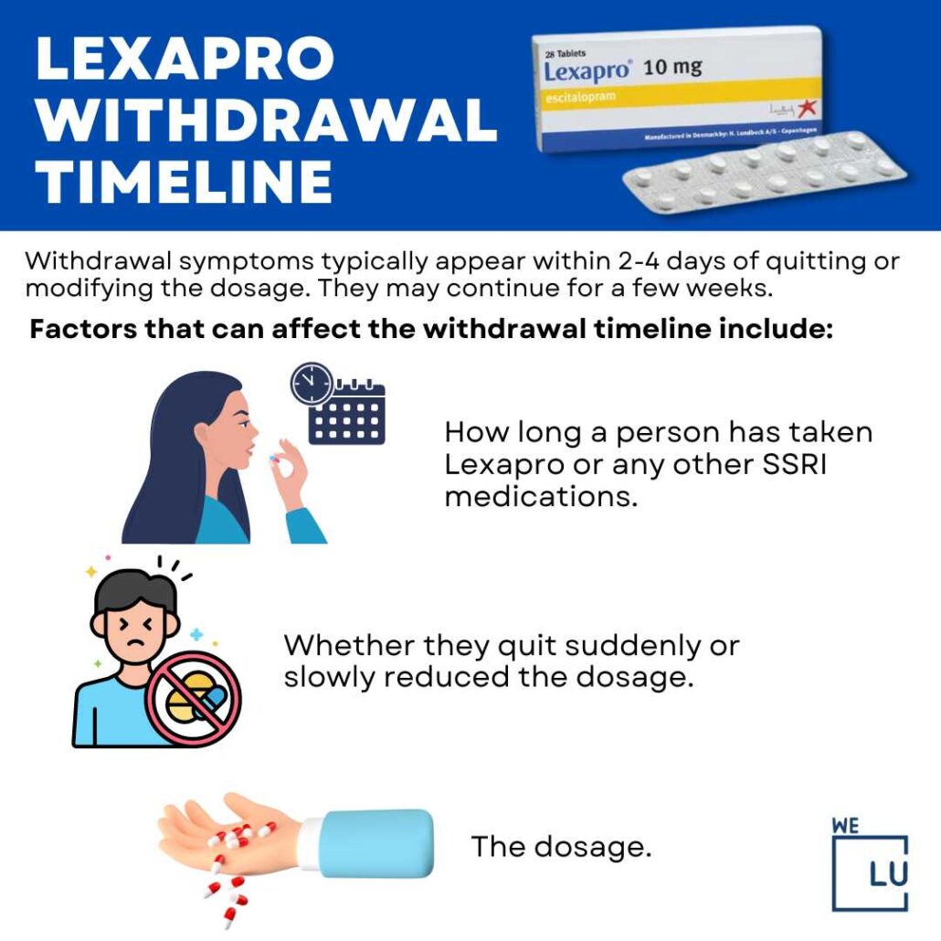 Abruptly stopping Lexapro can lead to withdrawal symptoms. If you wish to discontinue the medication, talk to your healthcare provider, who will likely recommend a gradual tapering schedule to minimize the risk of withdrawal effects.