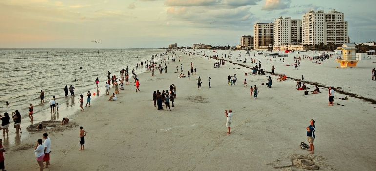 Crowded beach in Florida on a summer day